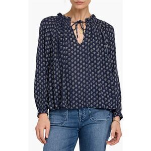 Faherty Emery Print Blouse Navy Preppy Spring Summer Boho Indie Twee
